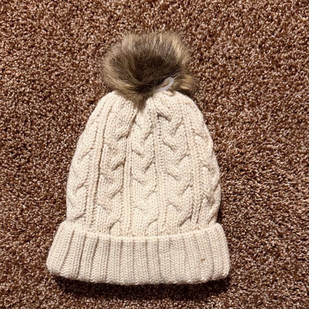 Cozy Cream Knit Pom-Pom Beanie for Kids